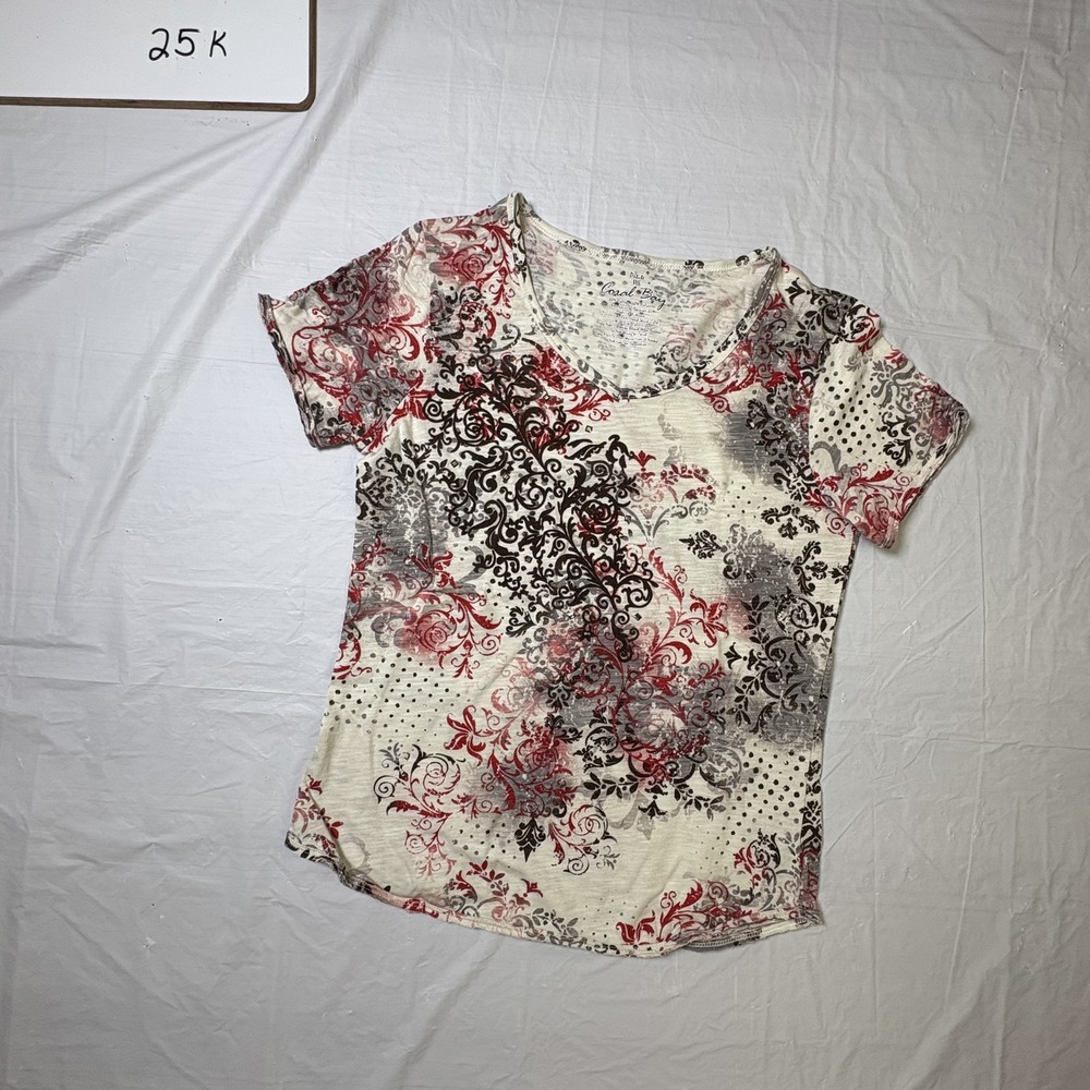 Coral Bay Womens short sleeve blouse, faux silver‎ accents size Petite Small